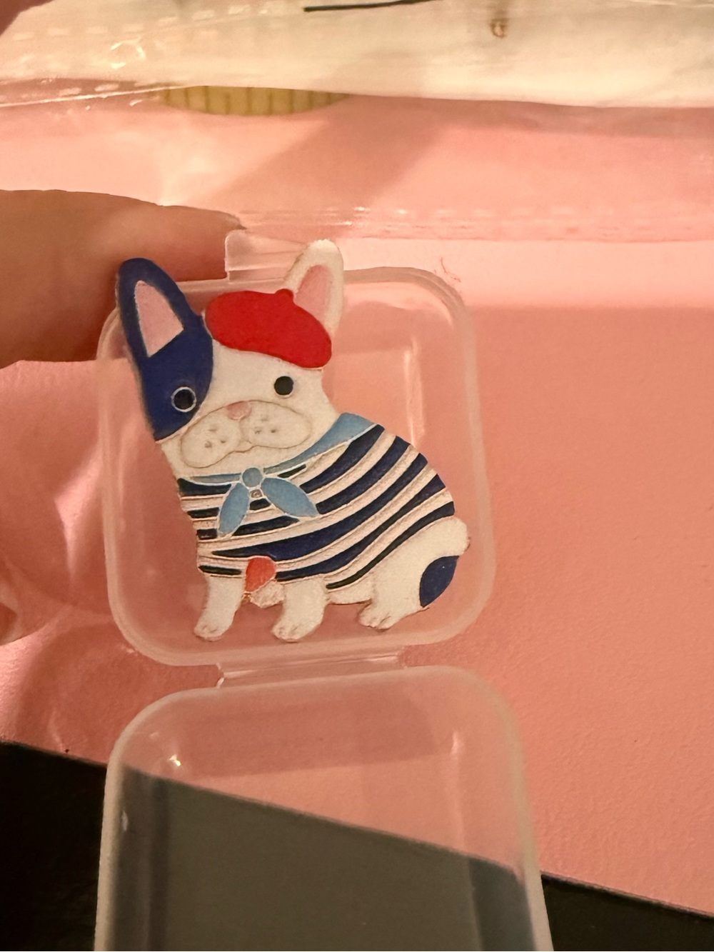 Cute French Bulldog Pin — Red Beret & Navy Stripe